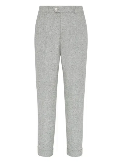 Brunello Cucinelli Pleated Wool-silk Blend Trousers In Gray