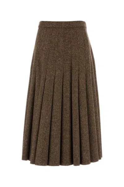 Brunello Cucinelli Pleated Wool Skirt In Brown