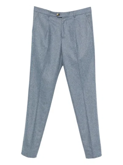 Brunello Cucinelli Pleated Wool Trousers In Blue