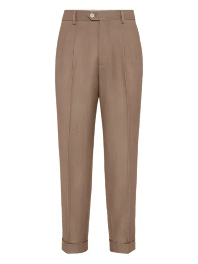 Brunello Cucinelli Pleated Wool Trousers In Brown