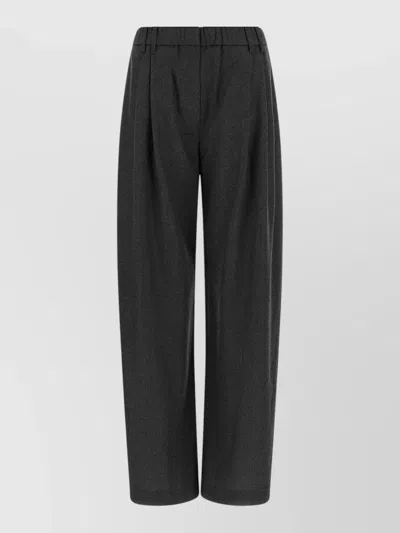 Brunello Cucinelli Pleated Wool Trousers Elastic Waist Tapered In Black