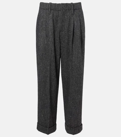 Brunello Cucinelli Pleated Wool-blend Tapered Pants In Grey