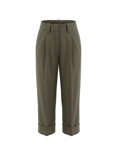 Brunello Cucinelli Pleated-detail Turn-up Trousers In Green