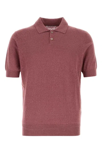 Brunello Cucinelli Plum Linen Blend Polo Shirt In Burgundy