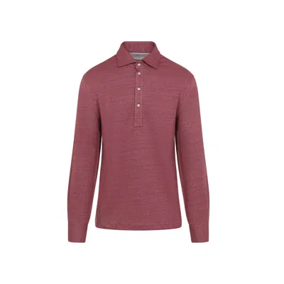 Brunello Cucinelli Plum Linen Polo Shirt In Red