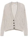 Brunello Cucinelli Plunging V-neck Sweater With Sequin Embellishments In Neutral