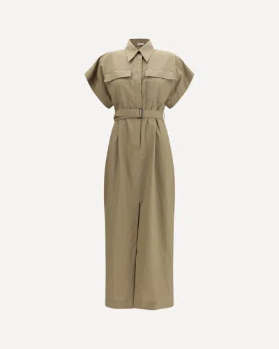 Brunello Cucinelli Women Pocket Belted Midi Dress In Neutral