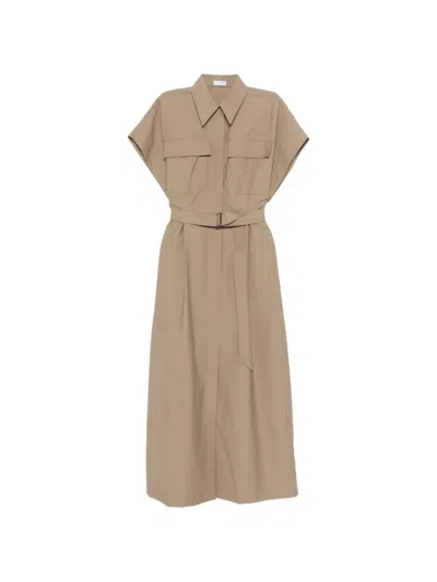 Brunello Cucinelli Pocket Belted Midi Dress In Gold