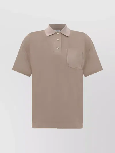 Brunello Cucinelli Pocket Collar Cotton Polo Regular Short Buttons In Neutral