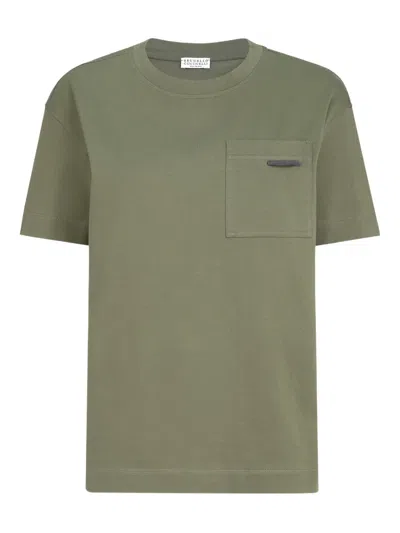 Brunello Cucinelli Bicolor Cotton T-shirt In Green