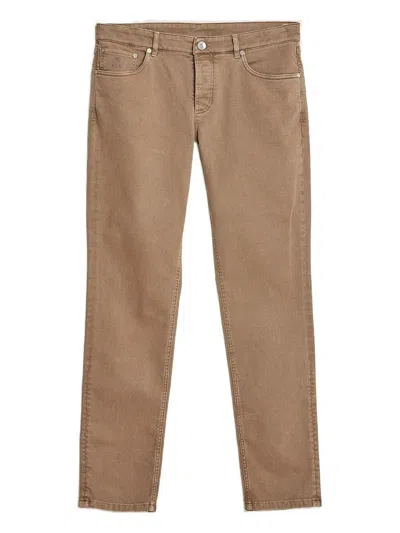 Brunello Cucinelli Pocket-detail Cotton-blend Straight-leg Trousers In Brown