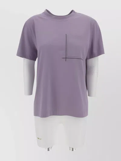 Brunello Cucinelli Pocket Detail Cotton T-shirt With Beaded Applique In Purple