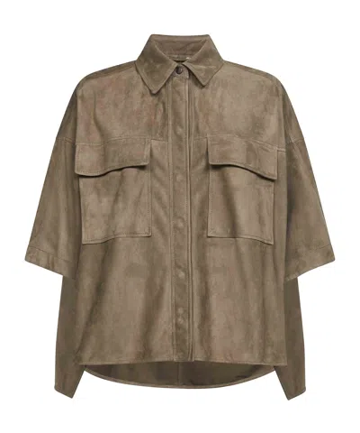 Brunello Cucinelli Collared Short-sleeved Shirt In Brown