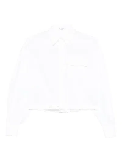 Brunello Cucinelli Drawstring Hem Cropped Shirt Long Sleeves In White