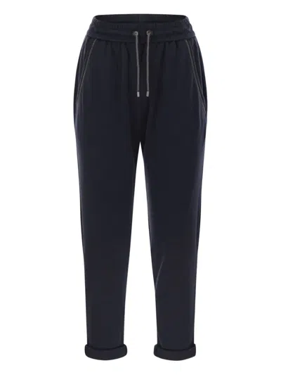 Brunello Cucinelli Elastic Waistband Drawstring Joggers In Blue