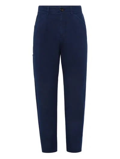 Brunello Cucinelli Pocket Gabardine Trousers In Blue