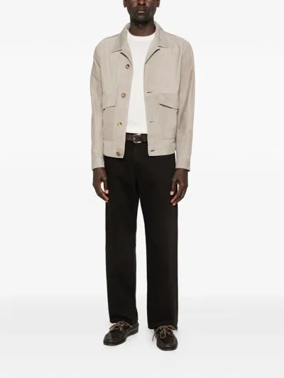 Brunello Cucinelli Pocket Leather Jacket In Neutral