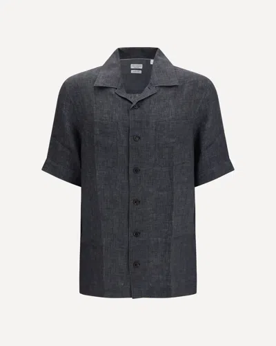 Brunello Cucinelli Camp-collar Linen Shirt In Gray