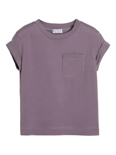Brunello Cucinelli Kids' Pocket Rolled-sleeve T-shirt In Purple