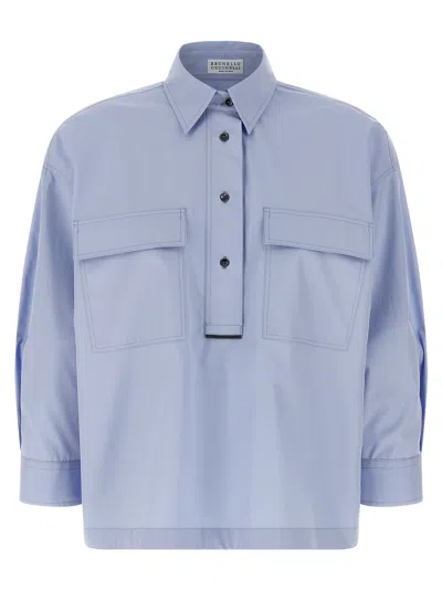 Brunello Cucinelli Pocket Shirt Shirt And Blouse Light Blue