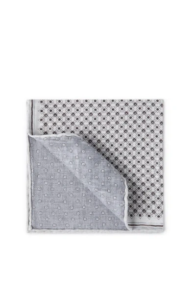 Brunello Cucinelli Geometric-pattern Silk Pocket Square In Gray