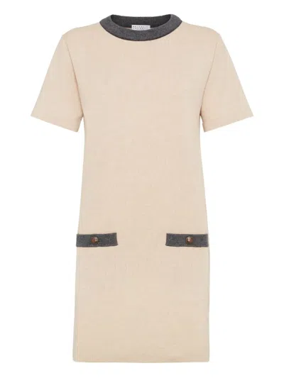 Brunello Cucinelli Pocket Trim Mini Dress In Neutral