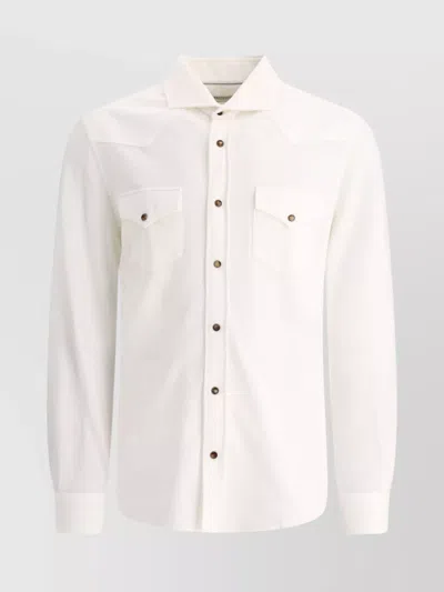 Brunello Cucinelli Pocketed Shirt With Long Sleeves And Point Collar In White
