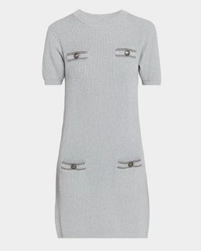 Brunello Cucinelli Pockets Short-sleeve Shimmering Cotton Knit Mini Dress In Multi