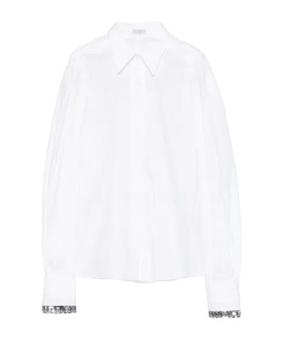 Brunello Cucinelli Point-collar Embellished Shirt In White