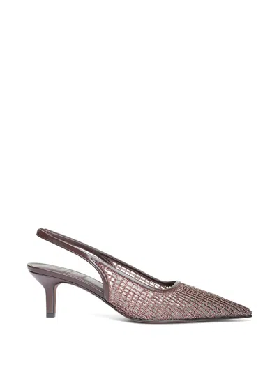 Brunello Cucinelli Pointed Sling Back Medium Heel In Brown
