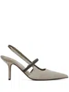Brunello Cucinelli Sling-back Pointed Toe Stiletto Pumps In Gray