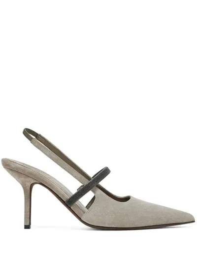 Brunello Cucinelli Pointed Sling-back Shoes In Grey