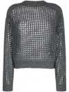 Brunello Cucinelli Pointelle-knit Long-sleeve Jumper In Grey