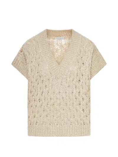 Brunello Cucinelli Pointelle-knit Top In Neutral