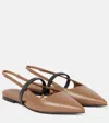 Brunello Cucinelli Pointy Leather Slingback Flats In Brown