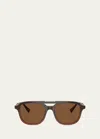 Brunello Cucinelli Polarized Acetate Aviator Sunglasses In Brown