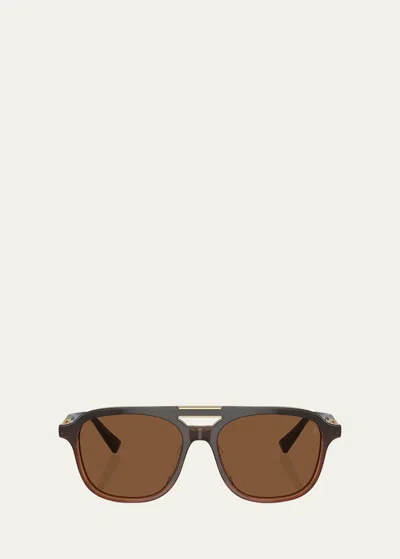 Brunello Cucinelli Polarized Acetate Aviator Sunglasses In Brown