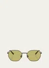 Brunello Cucinelli Polarized Titanium Geometric Round Sunglasses In Brown