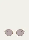Brunello Cucinelli Polarized Titanium Geometric Round Sunglasses In Gold