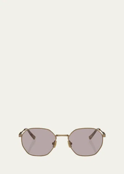 Brunello Cucinelli Polarized Titanium Geometric Round Sunglasses In Gray