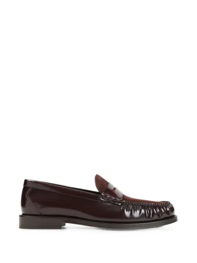 Brunello Cucinelli Suede-paneled Leather Penny Loafers In Brown