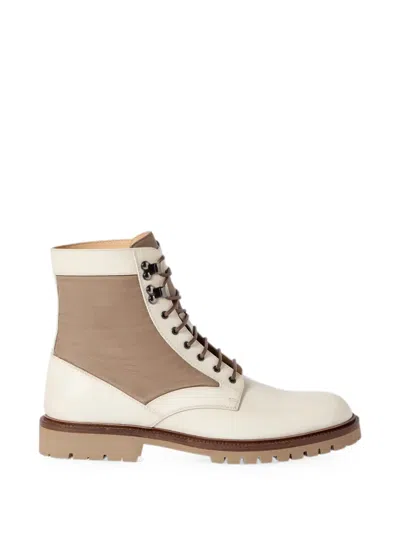 Brunello Cucinelli Polished Calfskin And Techno Cotton Boots In Multi