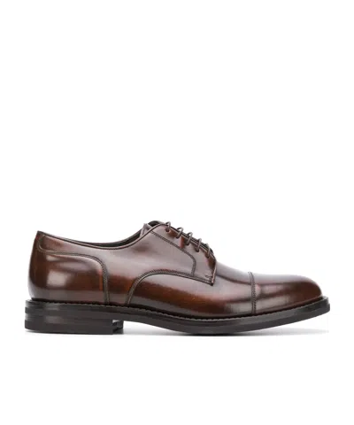 Brunello Cucinelli Polished Derby Shoes In Brown