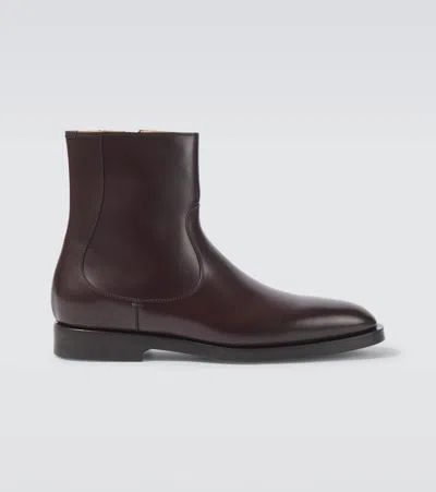 Brunello Cucinelli Polished Leather Ankle Boots In Brown