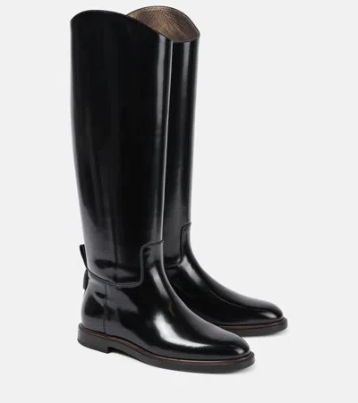 Brunello Cucinelli Polished Leather Knee-high Boots In Schwarz
