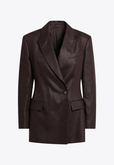 BRUNELLO CUCINELLI POLISHED LINEN TWILL DOUBLE-BREASTED BLAZER