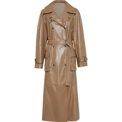 Brunello Cucinelli Polished Nappa Leather Trench With Monili In Brown