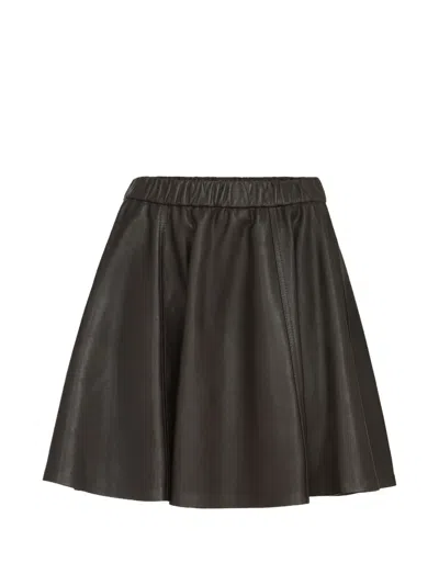 Brunello Cucinelli Flared Nappa Leather Skirt With Elasticated Waist In Brown