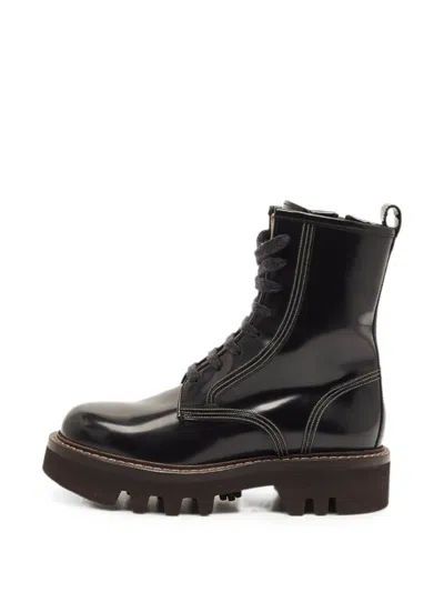 Pre-owned Brunello Cucinelli Polished-finish Combat Boots In Black