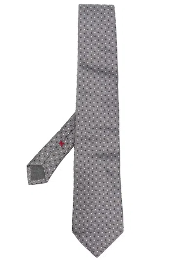 Brunello Cucinelli Polka Dot-embroidered Silk Tie In Grey